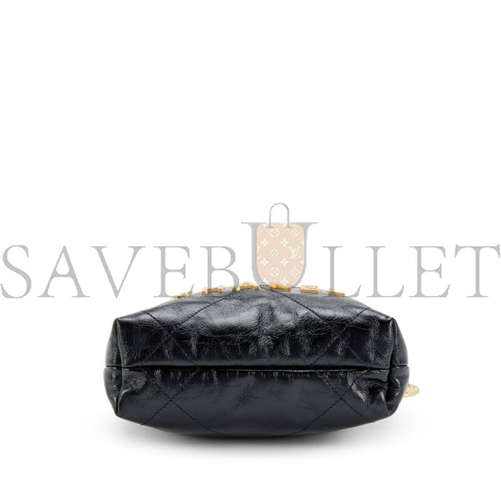 Ch*el master shiny crumpled calfskin quilted pearl mini Ch*el 22 black as3980 (20*19*6cm)